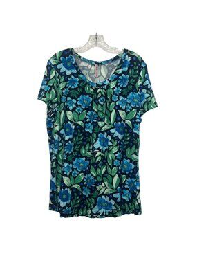 Liz & Lilli Floral Print Top Shirt 2X Blue Green New Summer Short Sleeves